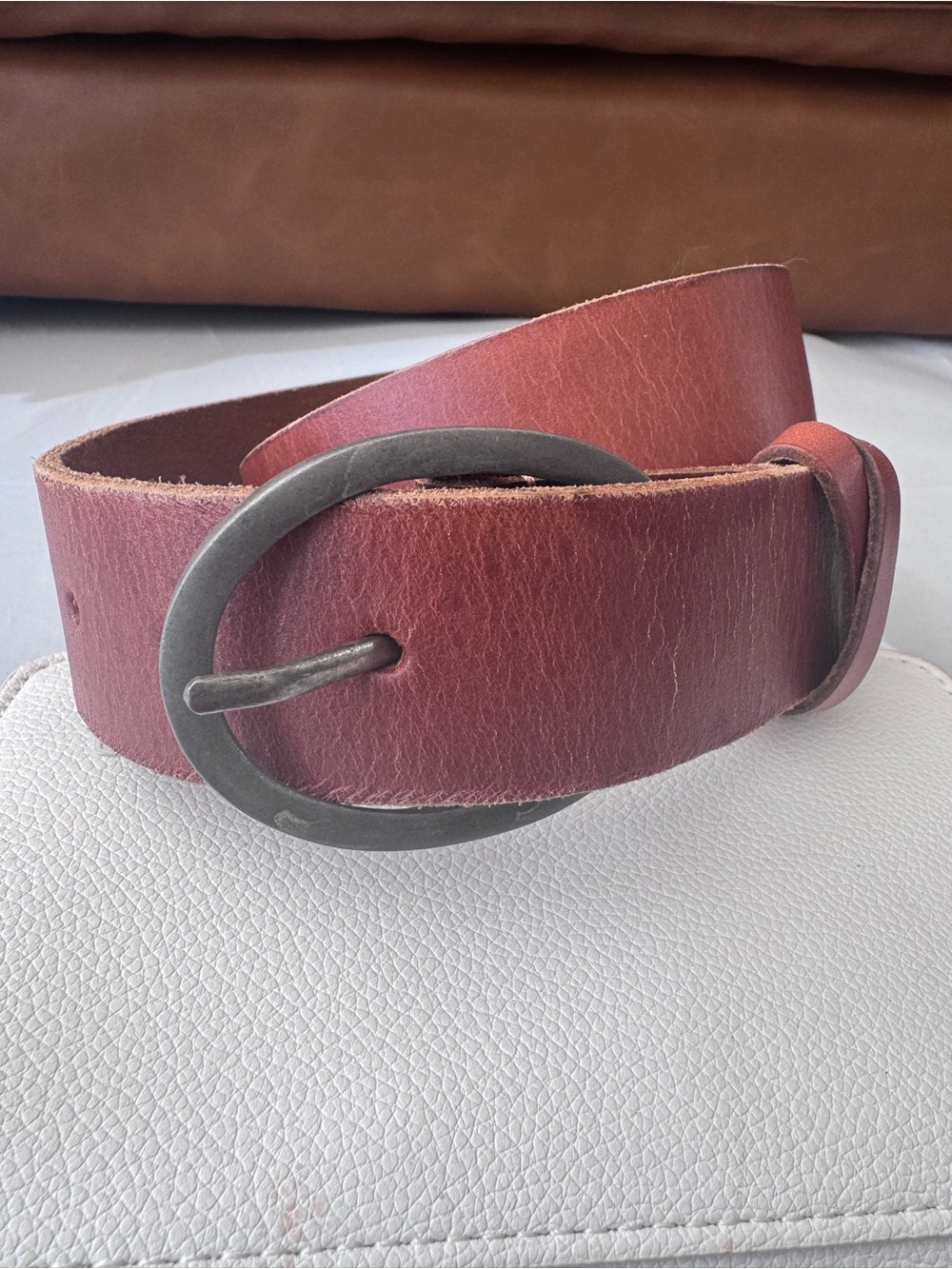 NWT Lucky Brand Distressed Tanned Leather Belt with Oval Buckle